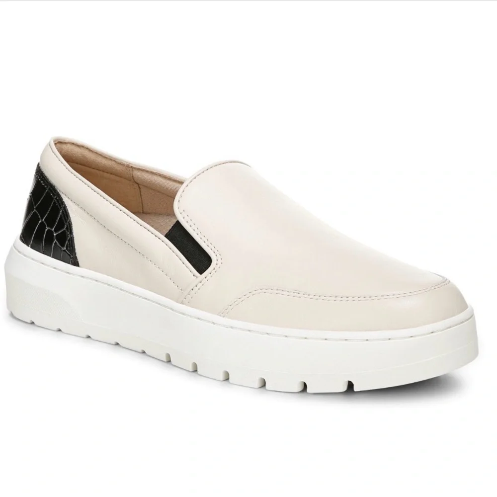 Vionic Dinora cream and black Croc or snakeskin Platform Slip On Sneaker